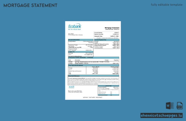 Zimbabwe Ecobank Hypothekenabrechnung in Word- und PDF-Formaten – Beispielvorschau